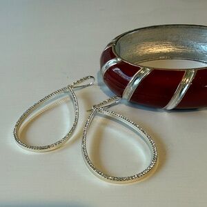 Elegant Red and Silver Bracelet with Earrings
